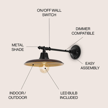 Bonner 12" Farmhouse Industrial Indoor/Outdoor Iron LED Victorian Arm Outdoor Sconce
